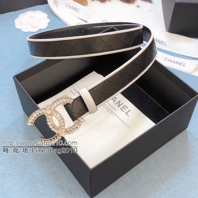 Chanel女士皮帶 香奈兒雙面牛皮銅鑽五金扣腰帶  jjp1958